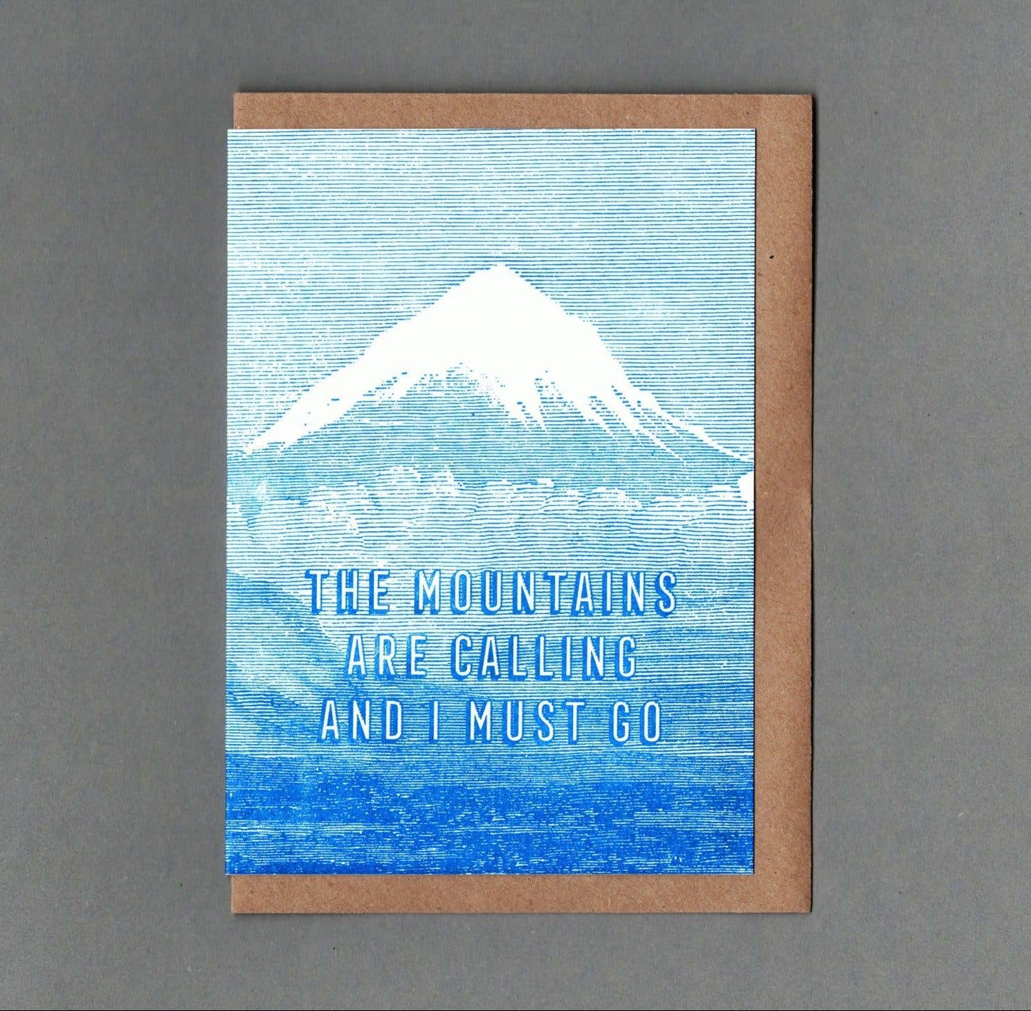 Mountains Blue. Letterpress Greeting Card, Eco Friendly: Without cello
