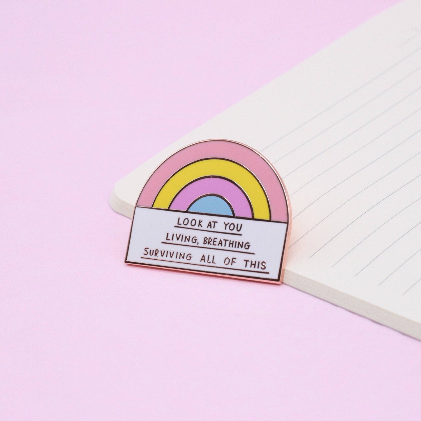 Living Breathing Surviving Rainbow Enamel Pin