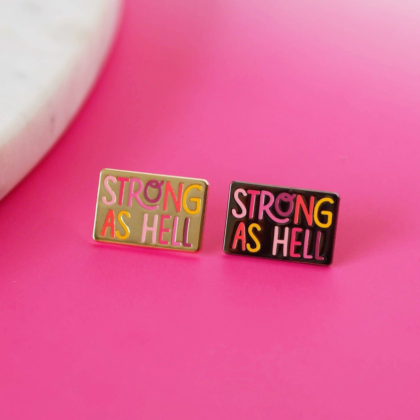 Strong As Hell Gold Enamel Pin