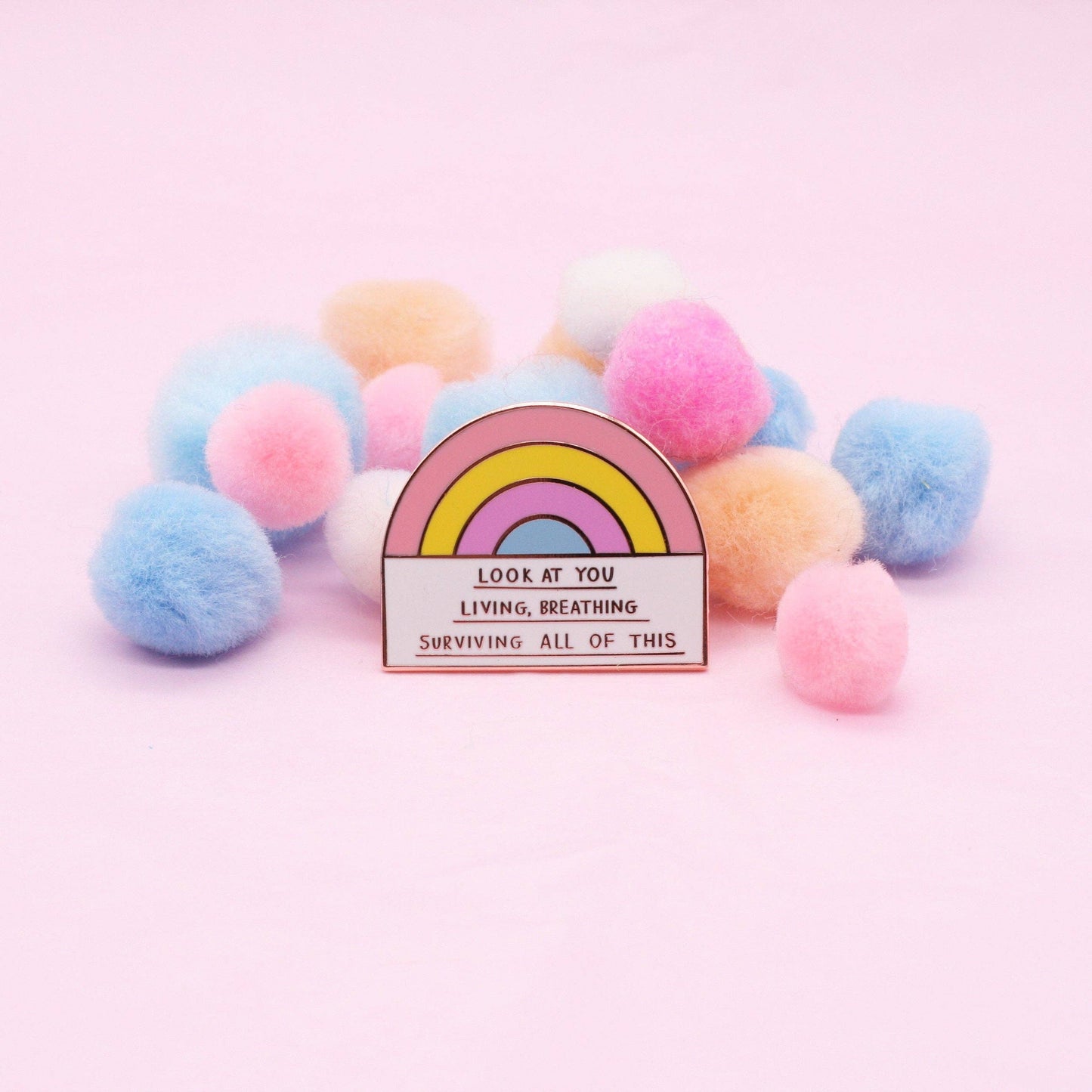 Living Breathing Surviving Rainbow Enamel Pin