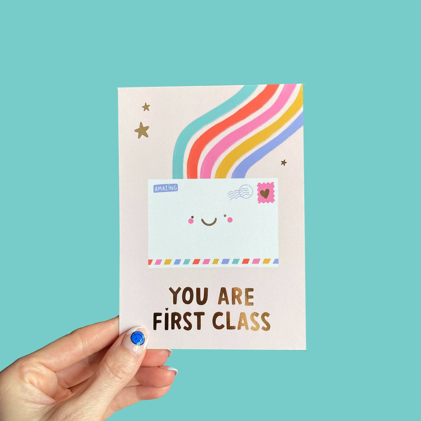 You’re First Class Gold Foil Postcard