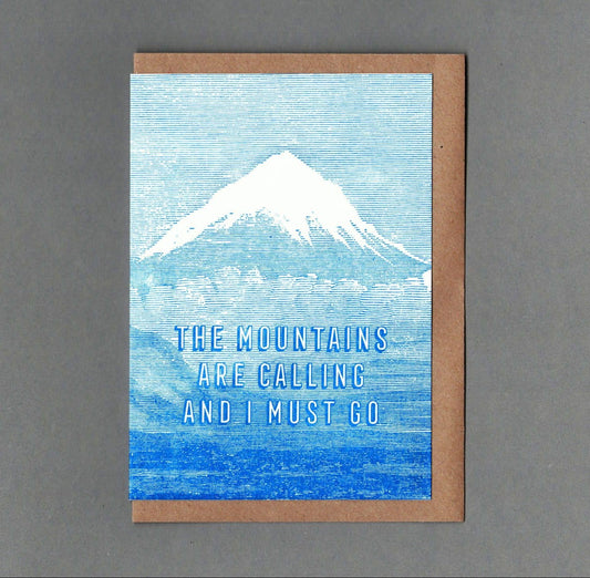 Mountains Blue. Letterpress Greeting Card, Eco Friendly: Without cello