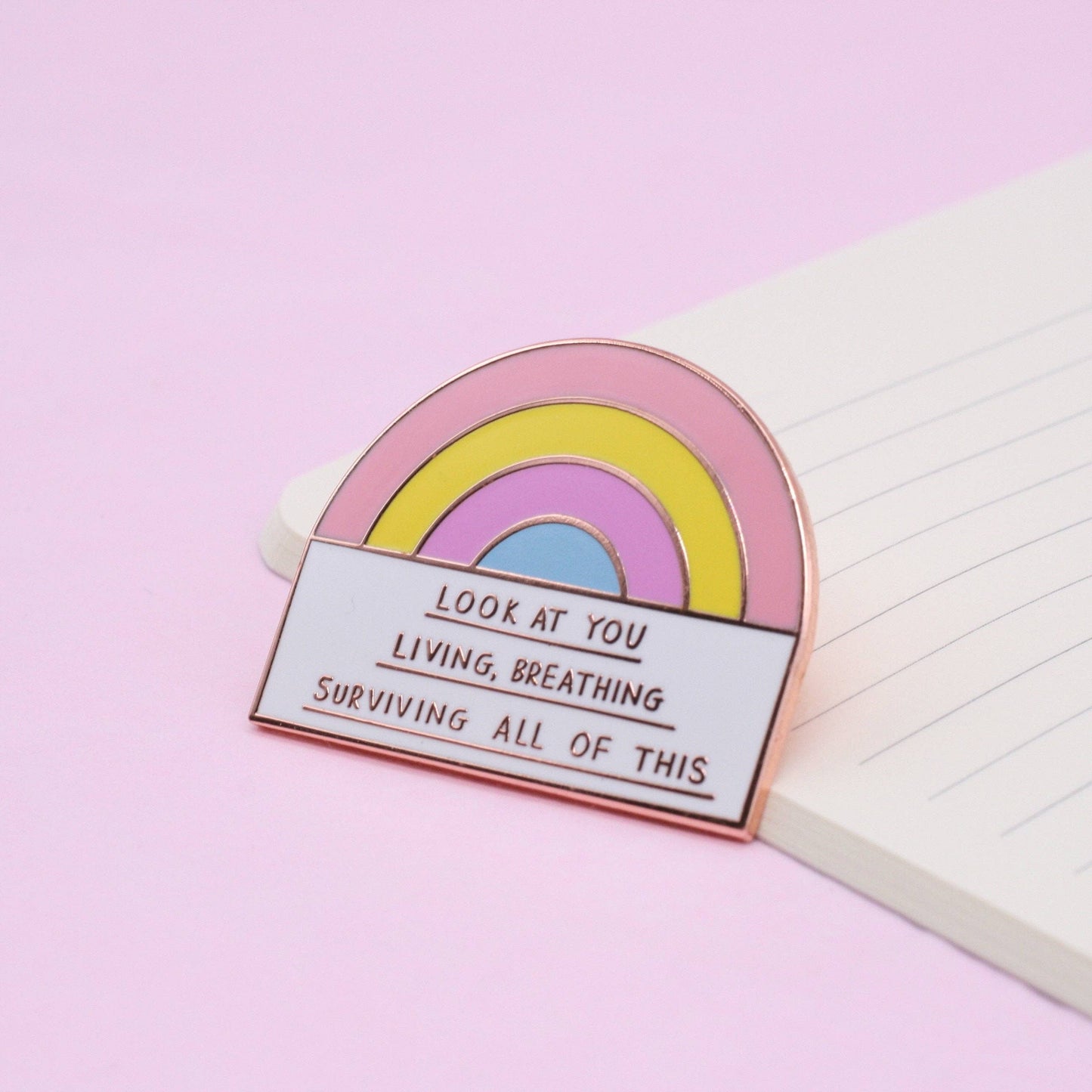 Living Breathing Surviving Rainbow Enamel Pin