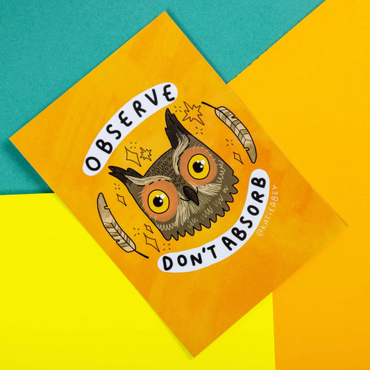 Observe, Don't Absorb Owl Cat A6 Postcard