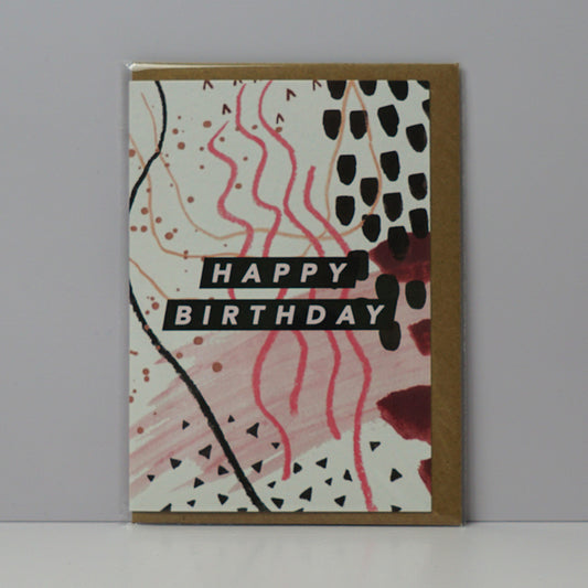 Tan, Black + Pink Abstract Birthday Card
