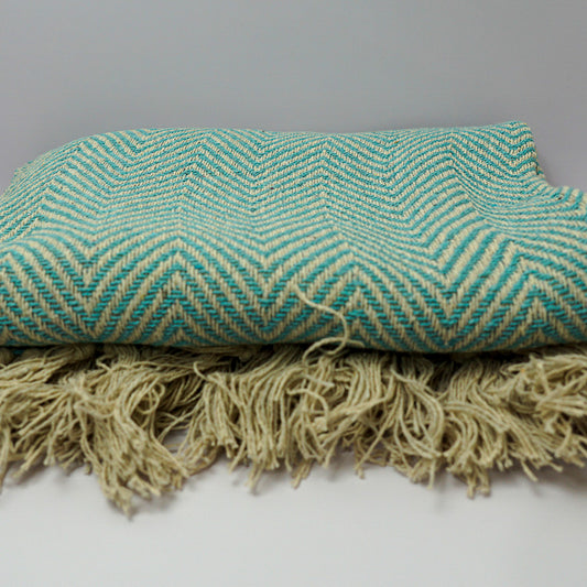 Recycled Cotton Woven Chevron Throw - Teal