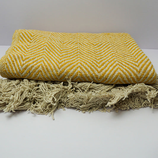 Recycled Cotton Woven Chevron Throw - Mustard
