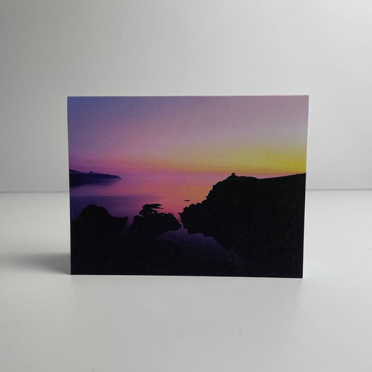 Abereiddi Bay pink sunset silhouette Greetings Card