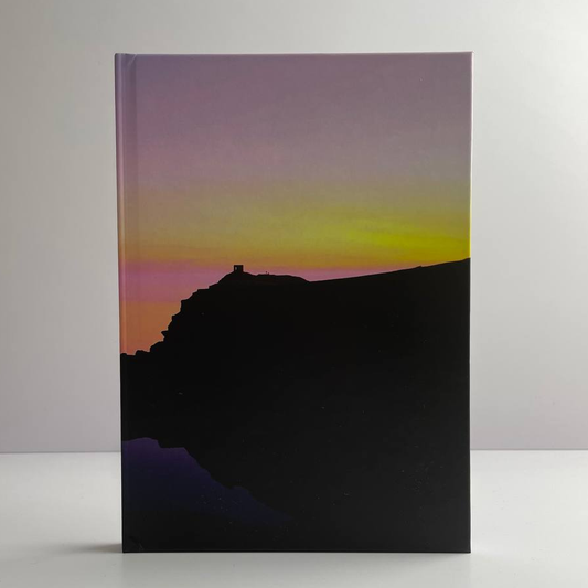 Abereiddi Bay pink sunset silhouette full picture A5 notebook