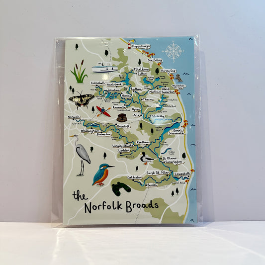 Norfolk Broads Illustrated Map Art Print